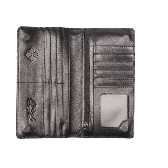 Patricia Nash Black Leather Continental Wallet with Wristlet Strap 8"x4.5" - Picture 4 of 5